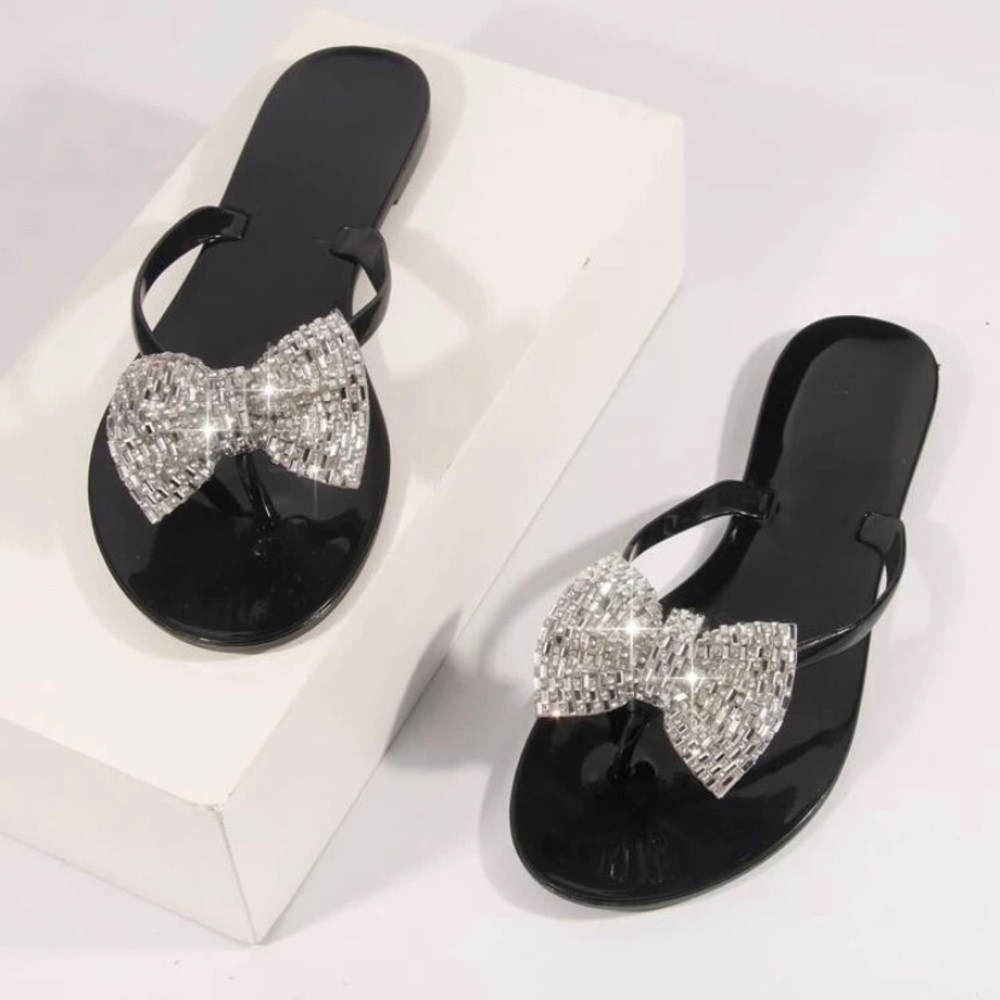 Rhinestone/Bow flip flops
